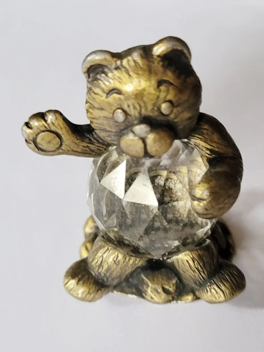 Lot of 4 Crystal miniature Figurines: Angel Swan duck Bird, Bear Dragon w/ Brass